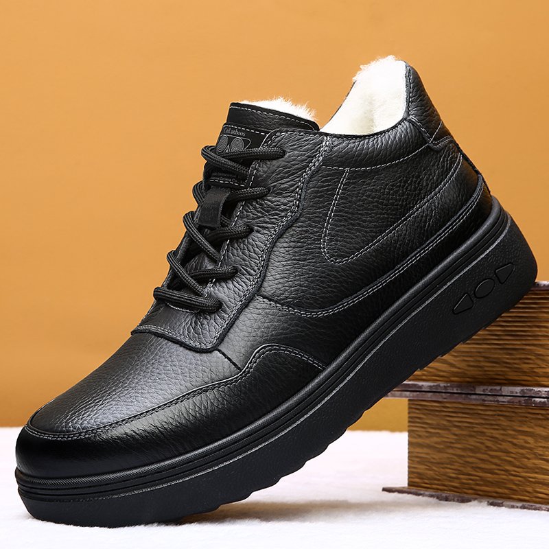 头层牛皮冬季新款男士休闲鞋真皮透气皮鞋男款厚底男鞋鞋保暖防滑