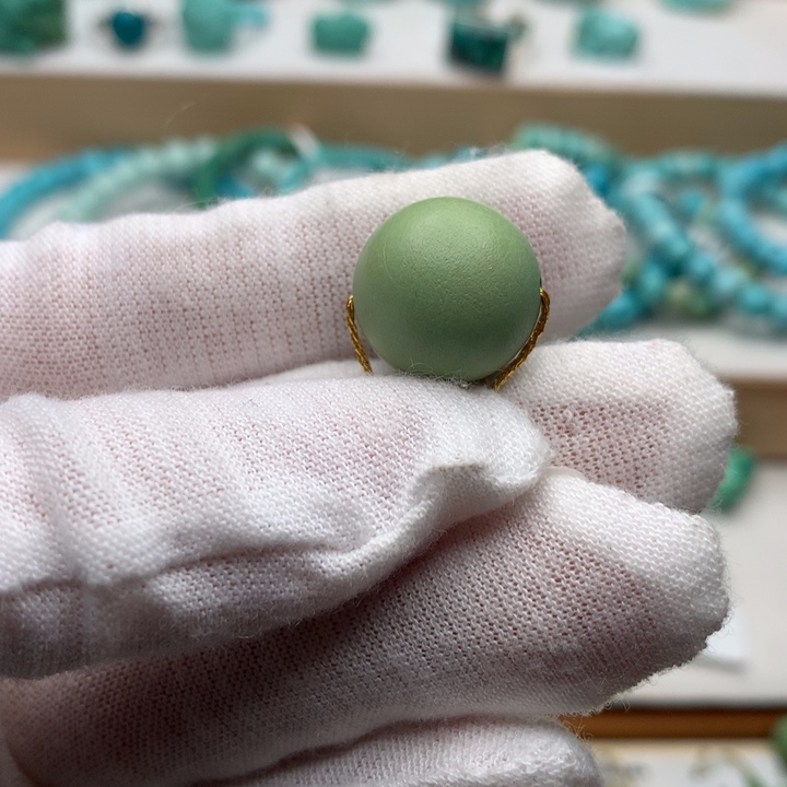 绿松石未镶嵌珠宝奇石菜籽黄精品圆珠15.1mm