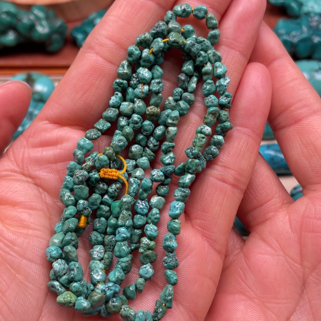 绿松石未镶嵌老油绿随形108