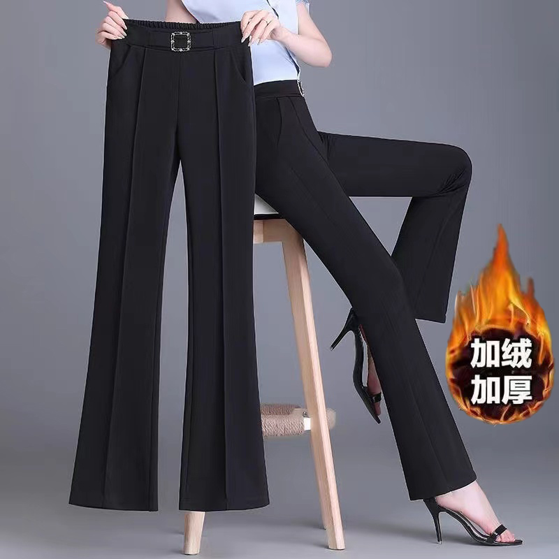 微喇裤女秋冬加绒高腰松紧弹力淑女垂感气质百搭通勤风时尚西装裤