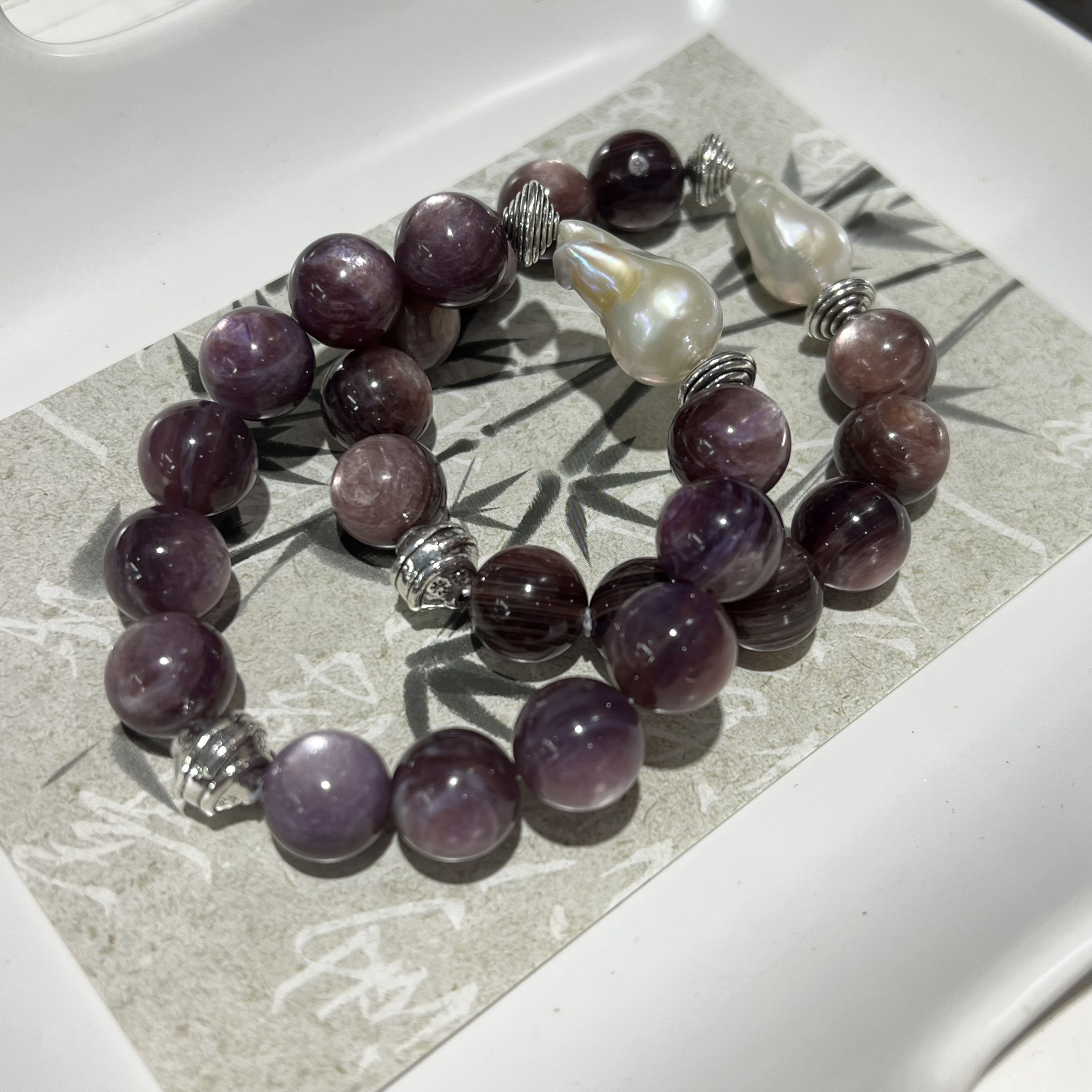 天然辰砂【月月家】K015 原创紫锂云母单圈手串 多样性发其一