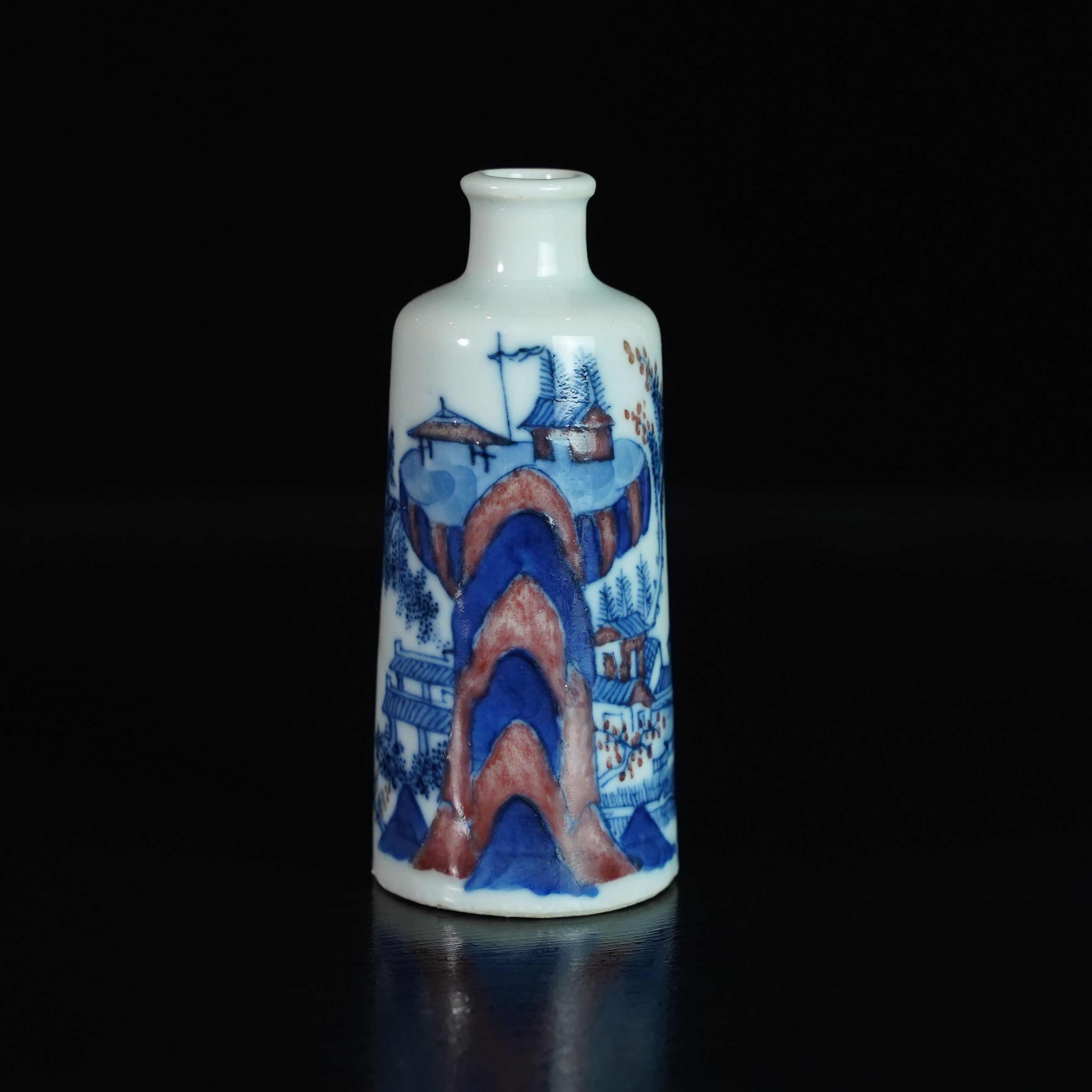 LCS250105003【十竹斋】清中期渔樵耕读青花釉里红鼻烟壶