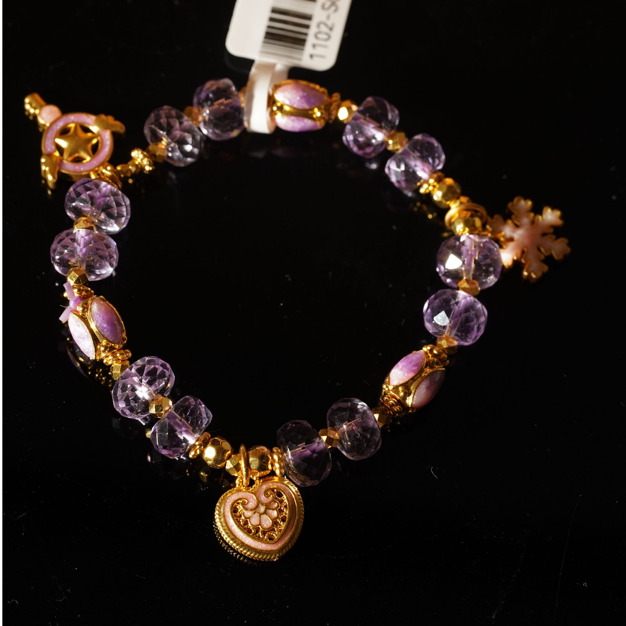 足金999 心心幻彩紫流沙水晶梦幻手串 SC095