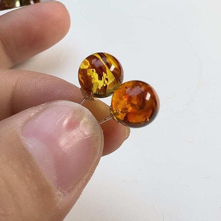 琥珀（花珀）耳饰银S925镶嵌