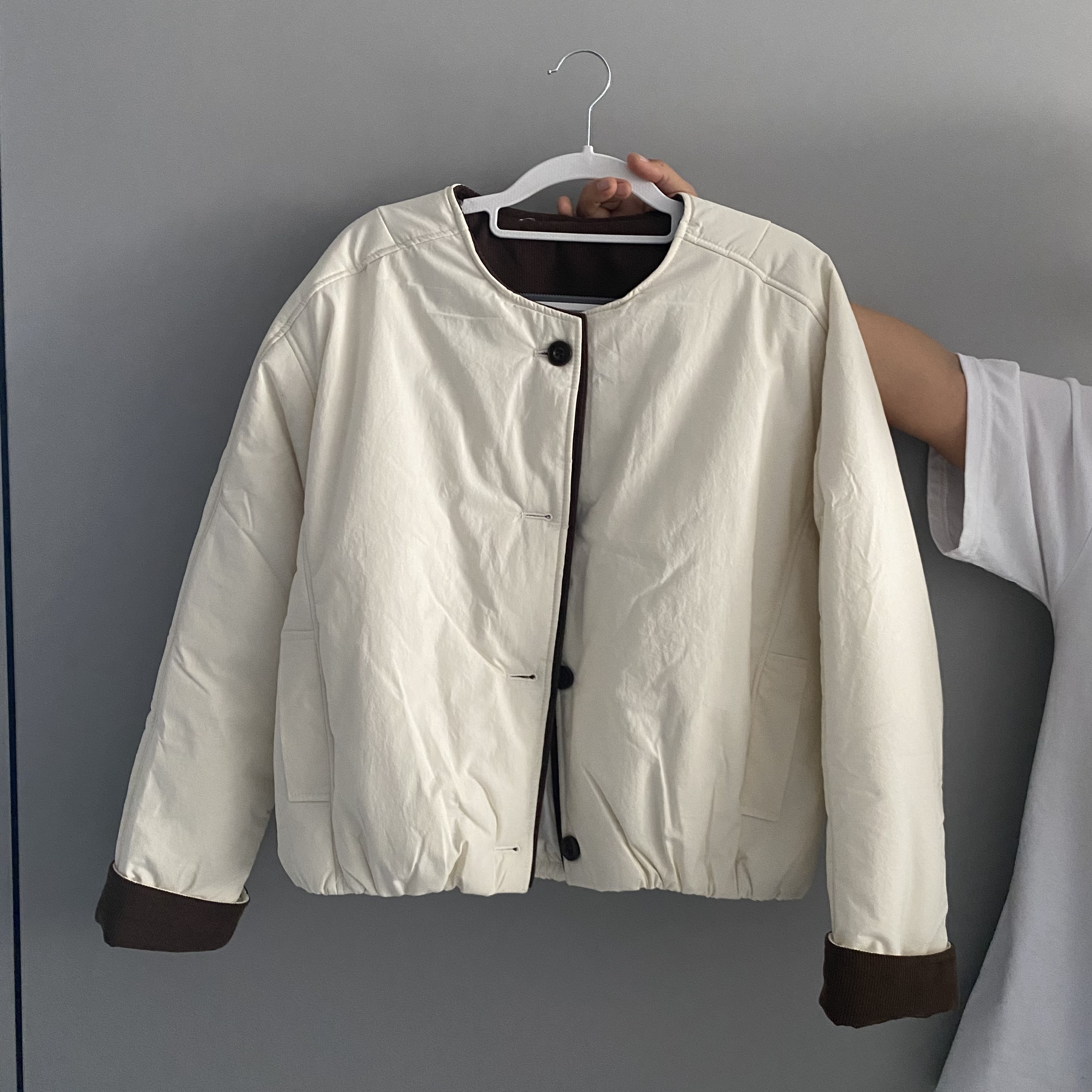 秋冬韩版无领宽松百搭休闲薄棉夹克式棉服女