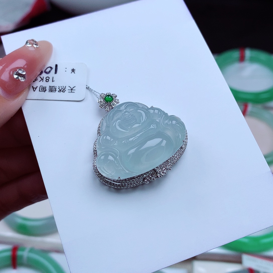 翡翠吊坠(不含链)18K金镶嵌大佛公 毛衣链尺寸