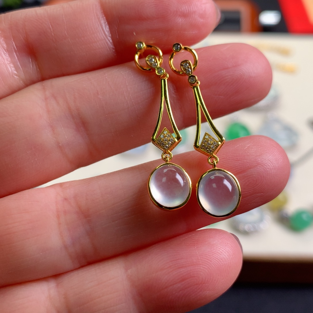 翡翠耳饰18K金镶嵌国风