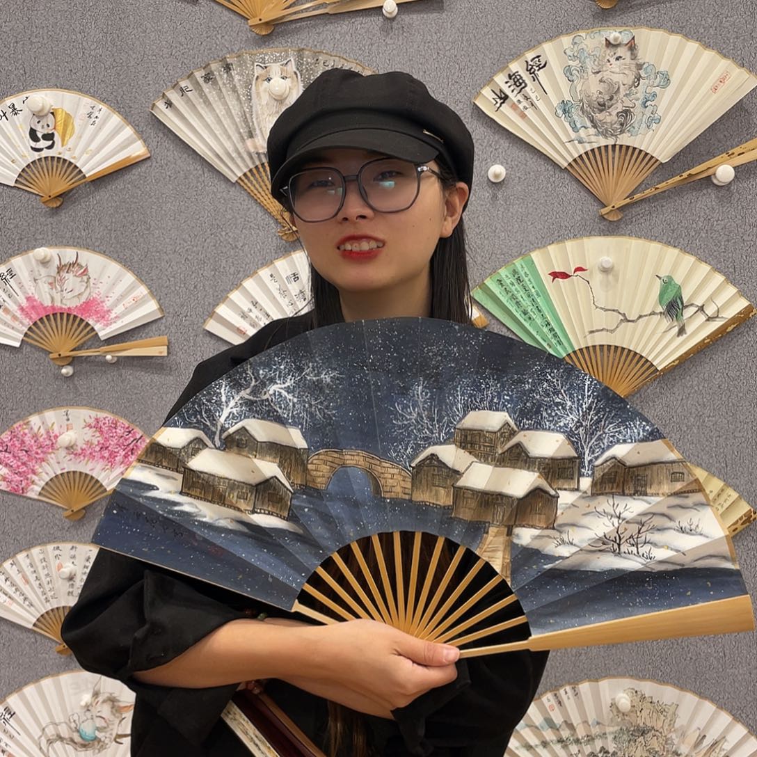 书法10寸玉竹-纯手绘-文玩扇骨（默认粘好）