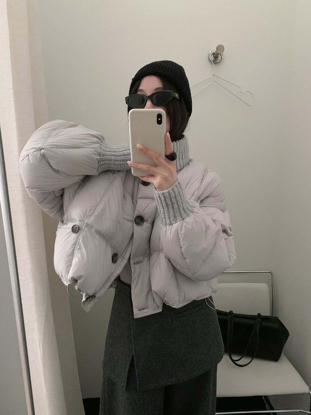 2025冬季新款灰色韩系短款羽绒服针织领90白鸭绒面包服