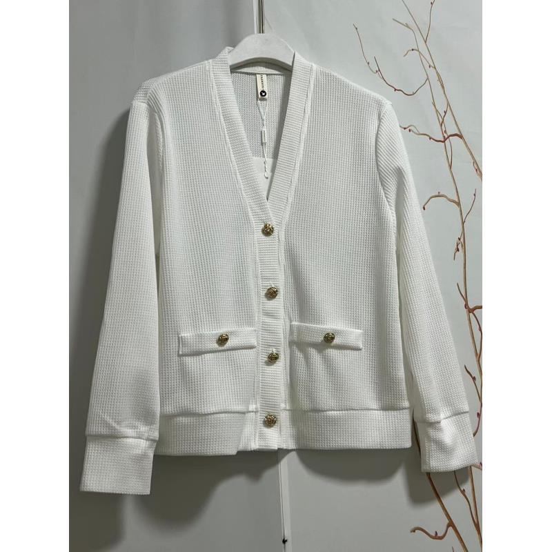 【F046】百搭直下摆时尚秋季长袖外套白色单排扣