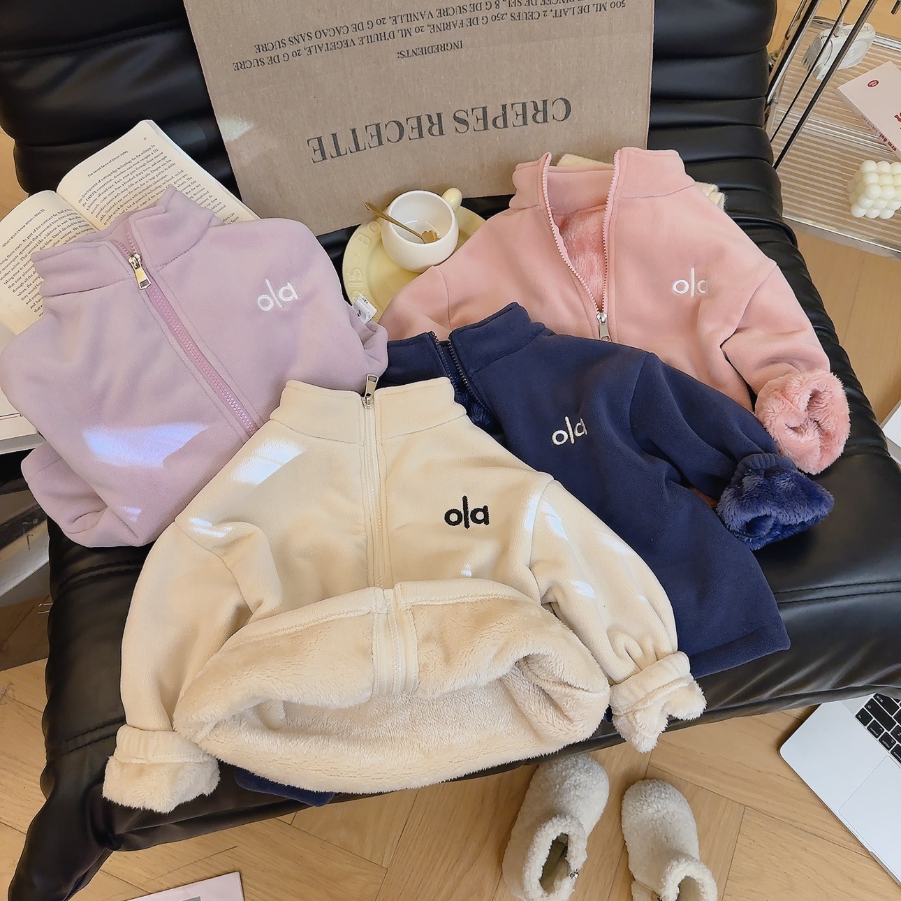 儿童加绒外套上衣奥粒绒童装秋冬加厚双面绒立领休闲保暖外套