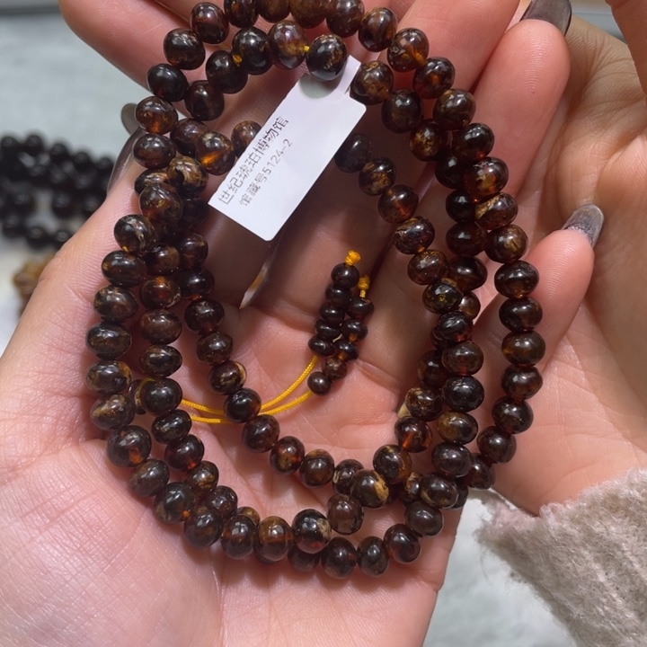 琥珀未镶嵌颈饰抚顺琥珀黑花蜡6m
