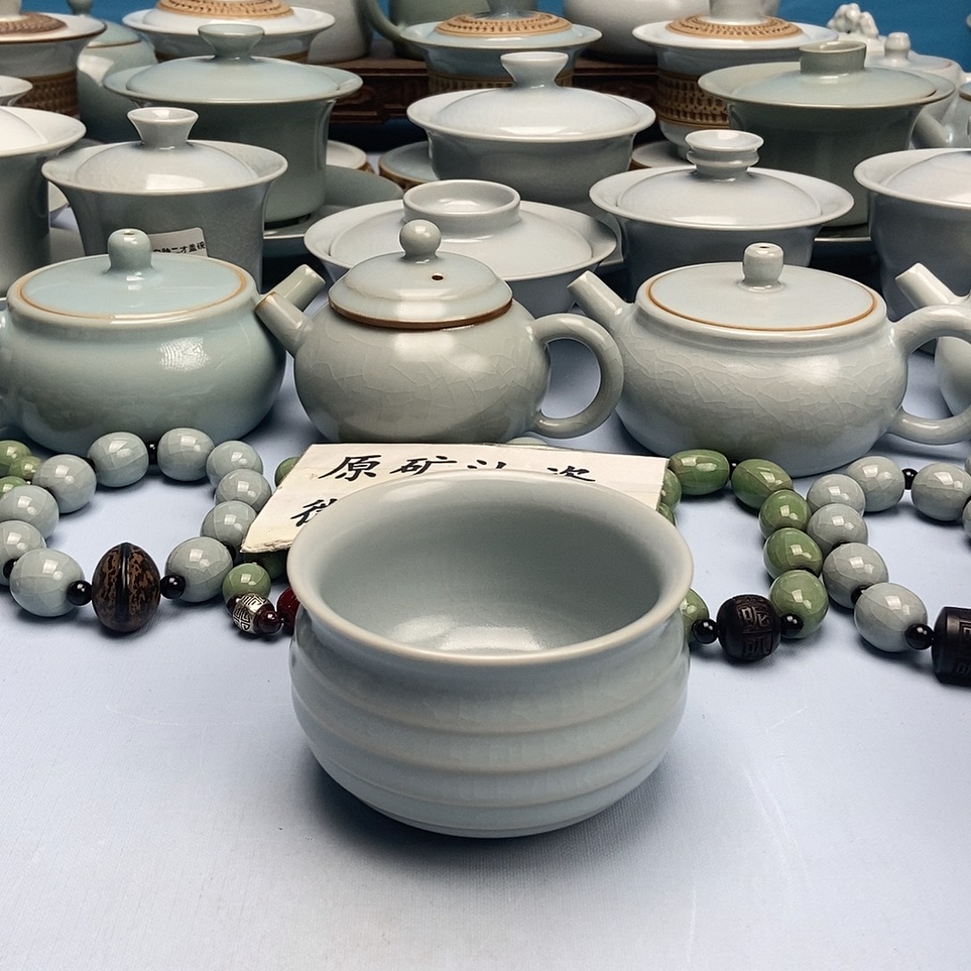 杯仿古月白釉旋纹杯原矿原釉原产地