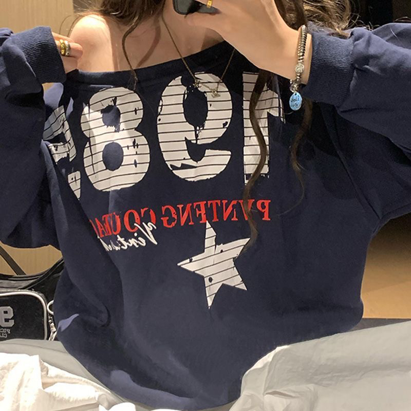 大码胖MM设计师款潮牌女装慵懒风港风加绒字母加绒加厚款上衣卫衣