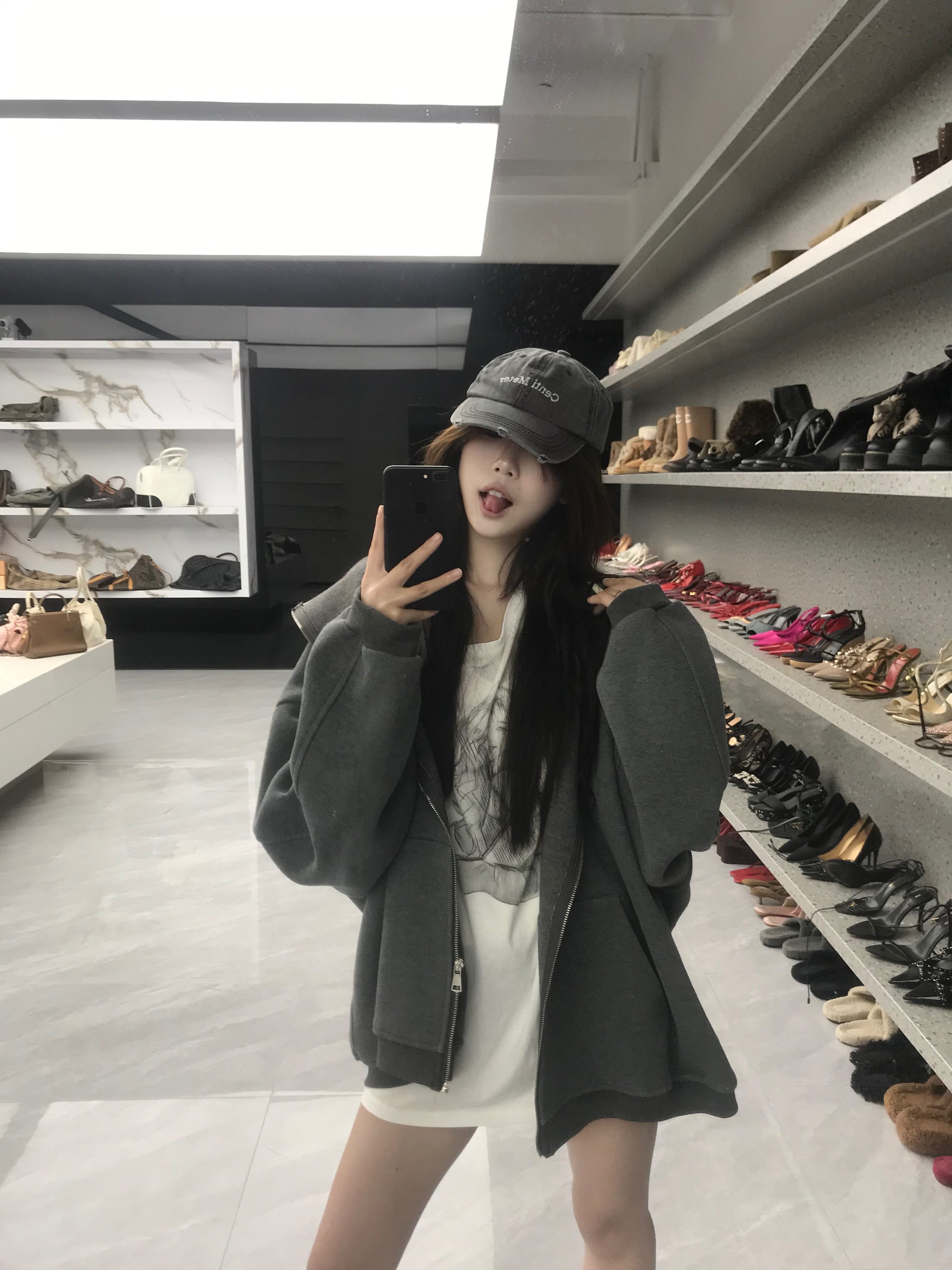 *尹千金*【纽约高校】秋冬穿搭定制石炭灰明星同款连帽卫衣W257255