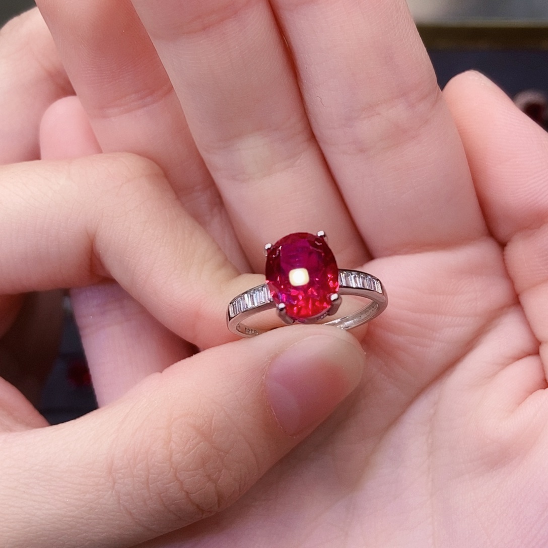 戒指红宝石银S925镶嵌
