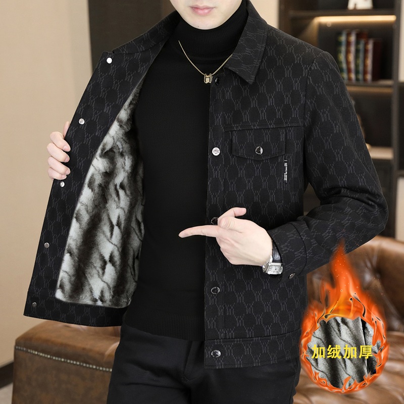 2025秋冬新款休闲翻领时尚男士夹克潮流韩版修身外套8357