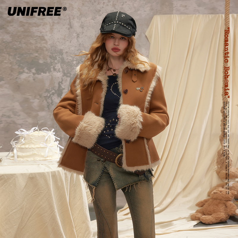 【芋总专属】UNIFREE皮毛一体麂皮外套U254B027A2A2-2