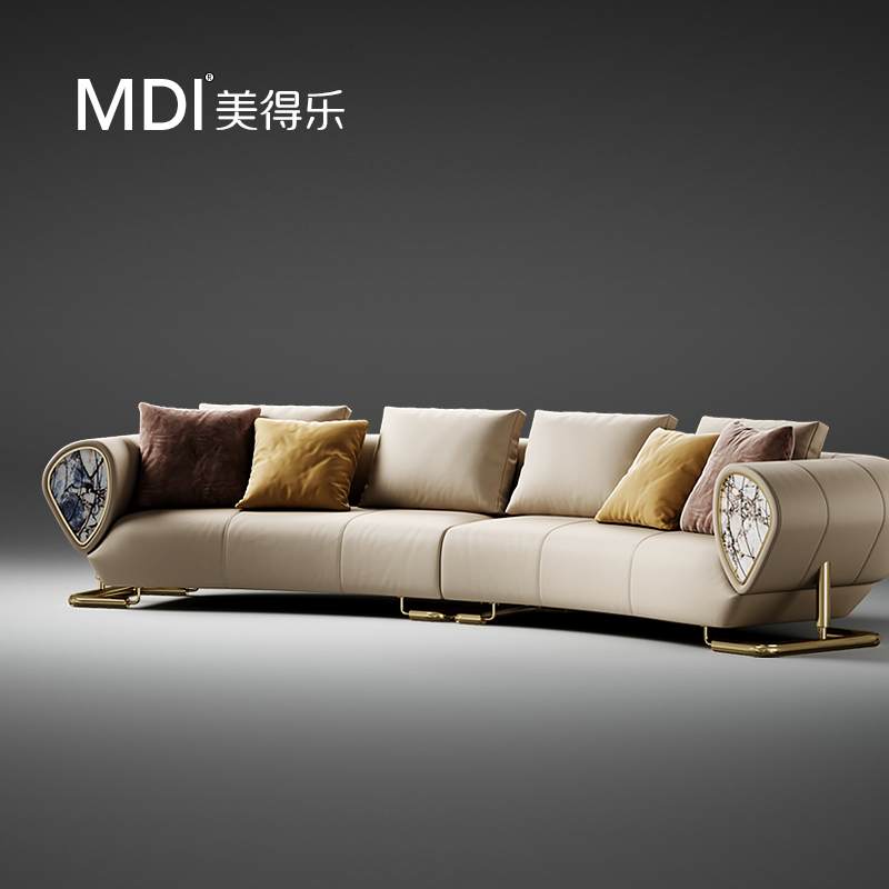 美得乐豪宅别墅真皮沙发奢石镶嵌贝壳北欧简约新中式意式