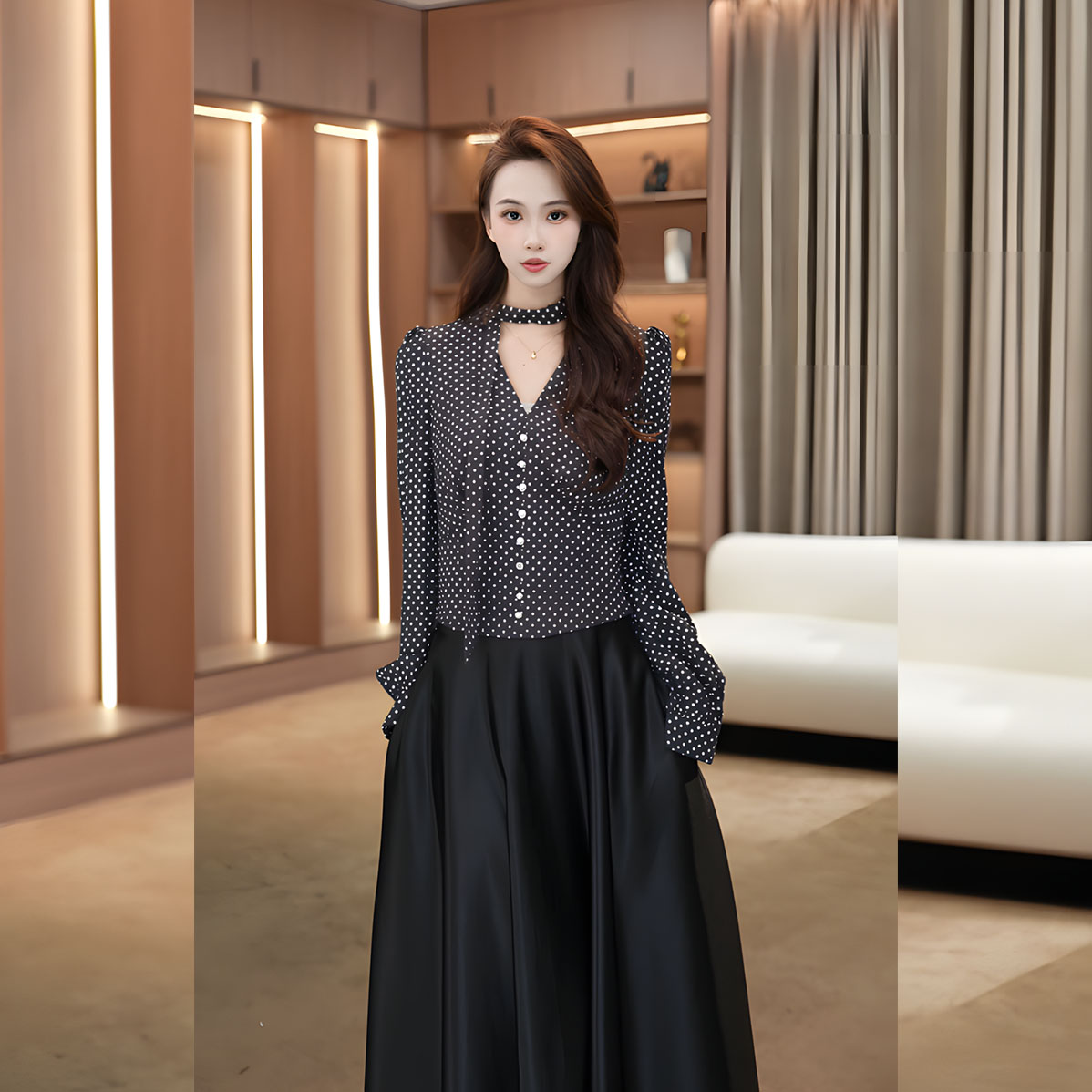 之之【赫本小姐】春夏浪漫波点气质轻奢套装-Y412038