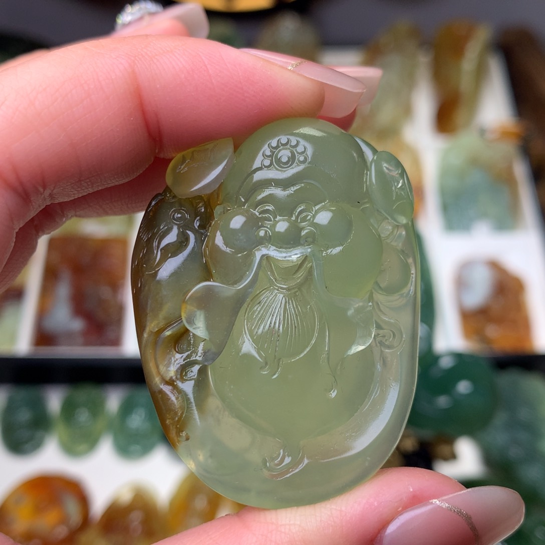 岫玉挂件财神未镶嵌