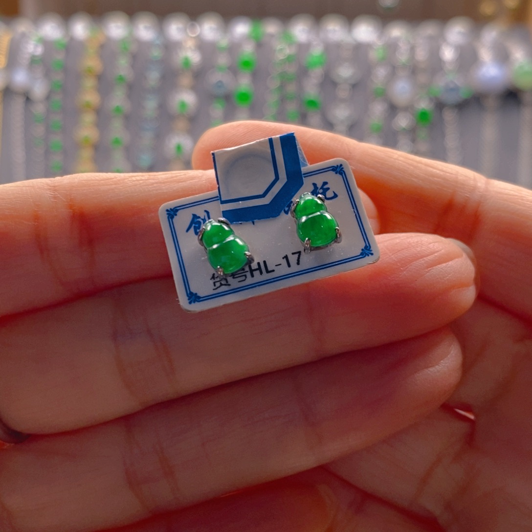 颈饰银S925镶嵌翡翠娜*a翡翠耳钉