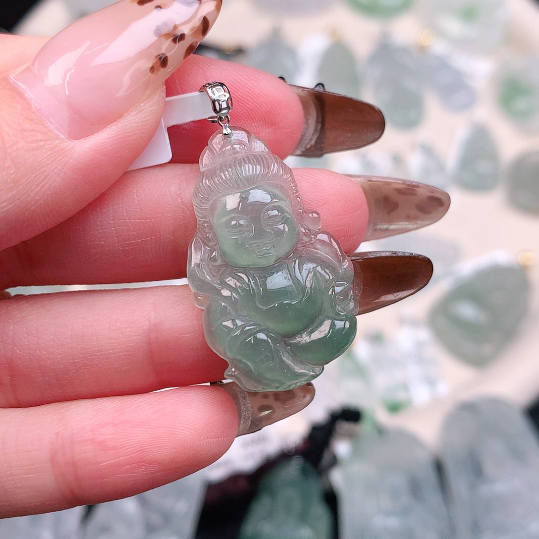翡翠颈饰18K金镶嵌宝宝观音36.6、31.2、19、4.3