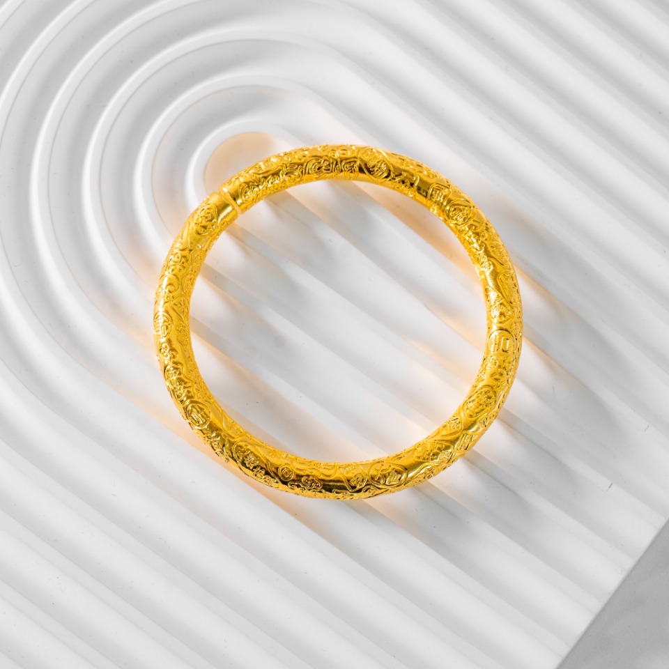 坠链均足银 气质时尚轻奢 吉言圆形开口手镯 大款 百搭古法经典