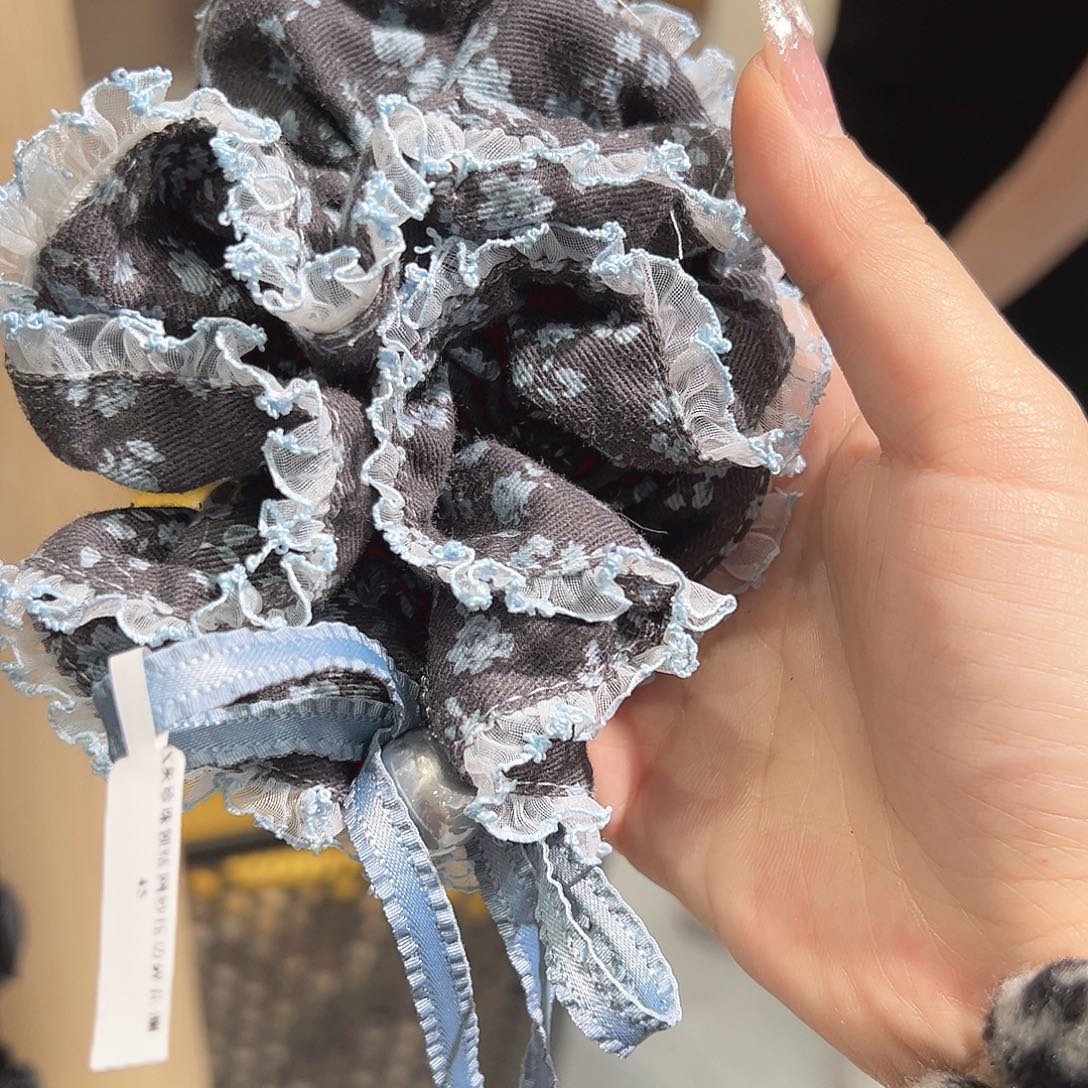 皮质铁合金蓝色碎花发圈