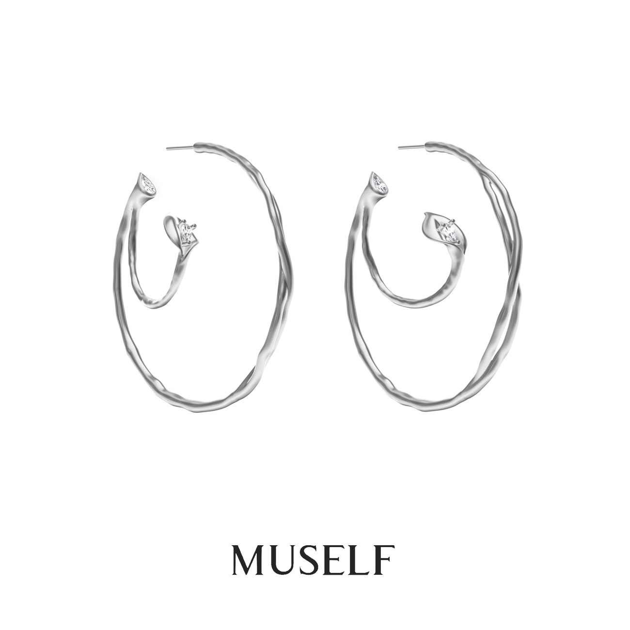 铜合金耳饰 MUSELF慕我 马蹄莲枝蔓耳饰 轻奢设计感圈圈简约气质