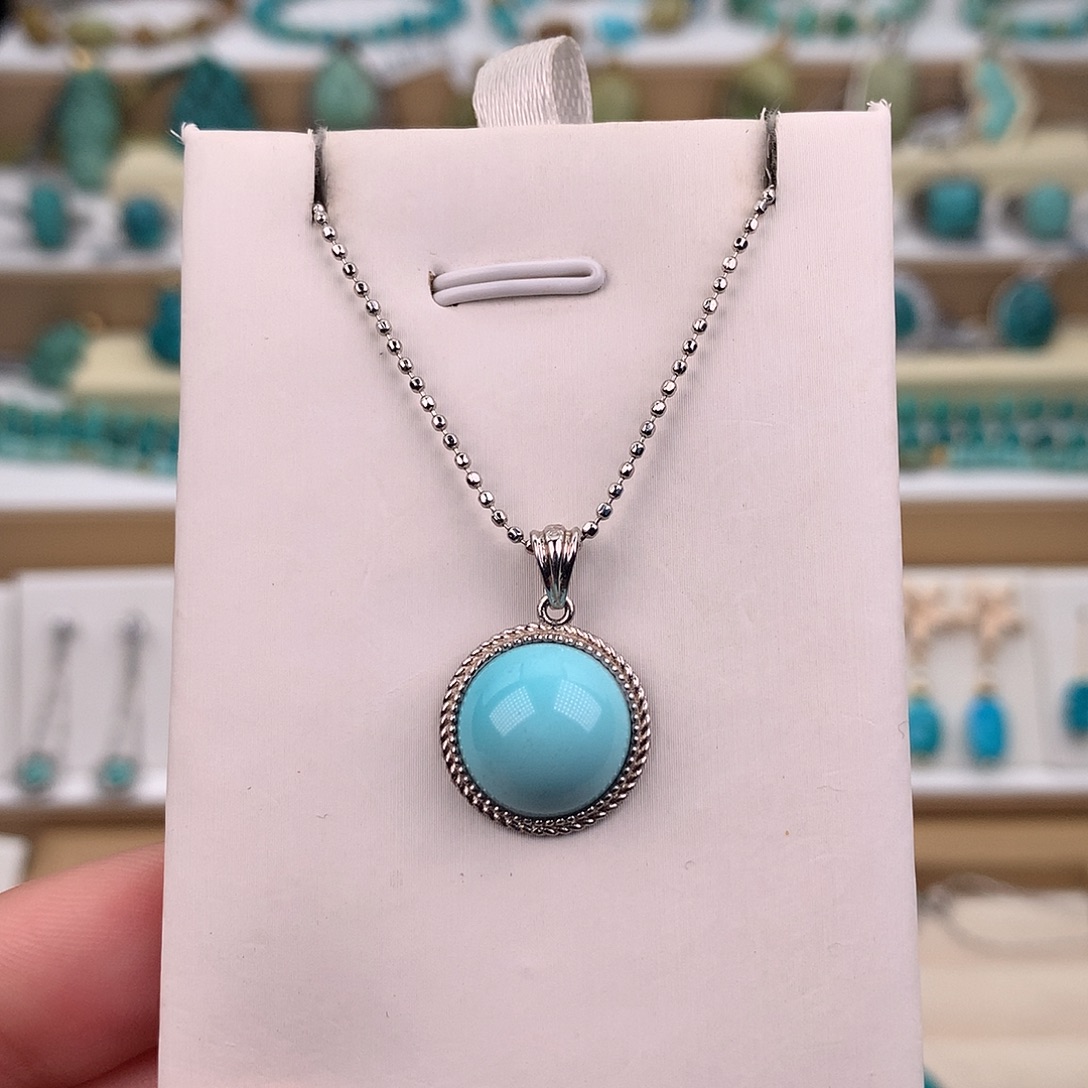 绿松石银S925镶嵌吊坠(赠链)