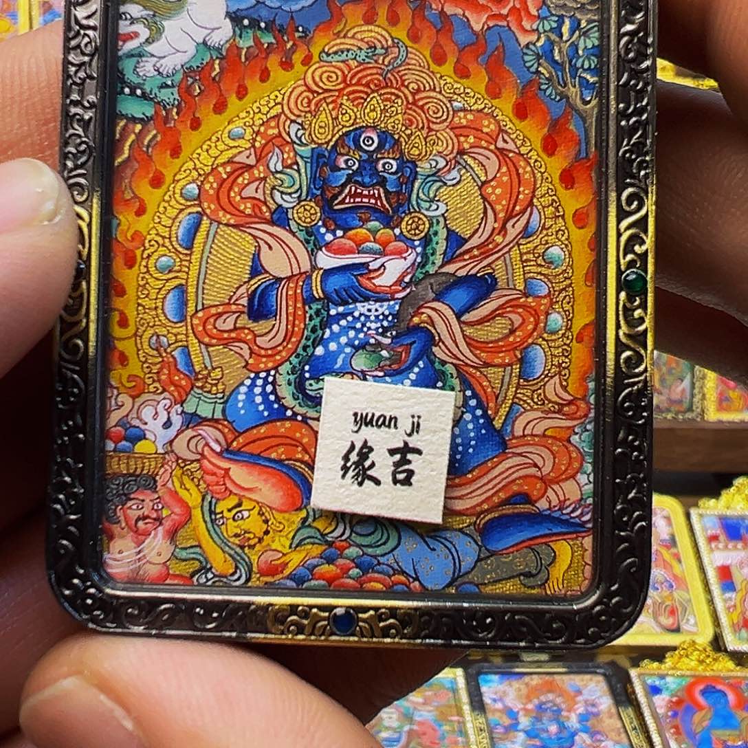 吊坠热贡纯手绘唐卡黑财神