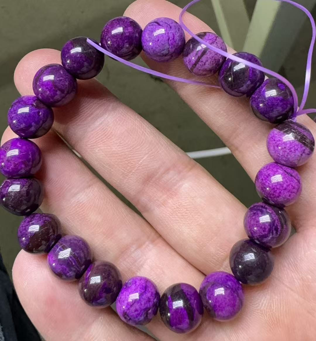 南非老料紫舒（瑕疵品有坑裂纹介意勿拍）老料丝绒带皮紫舒10mm手链