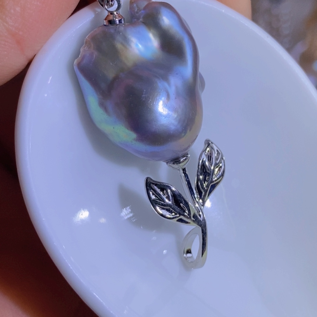 银S925镶嵌天然淡水珍珠淡水珍珠