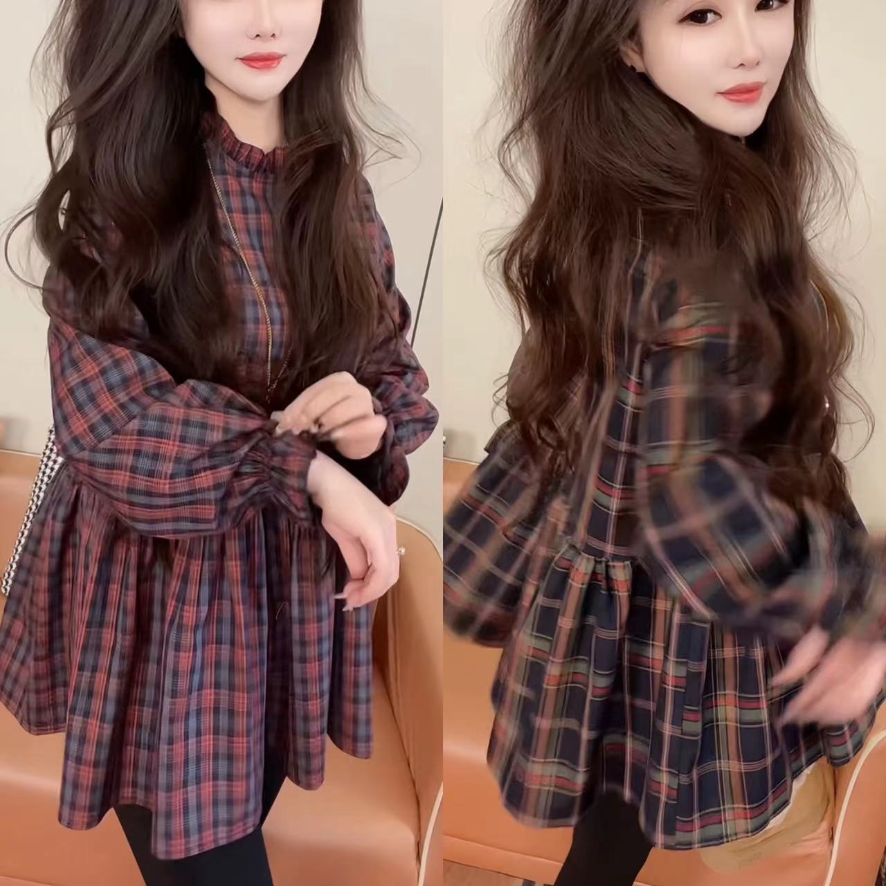 娃娃衫女春季新款洋气格子上衣气质超女845552