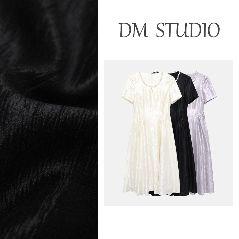 【月光女神】蛋妹大码女装微胖mm夏季圆领珍珠领边连衣裙DM30105