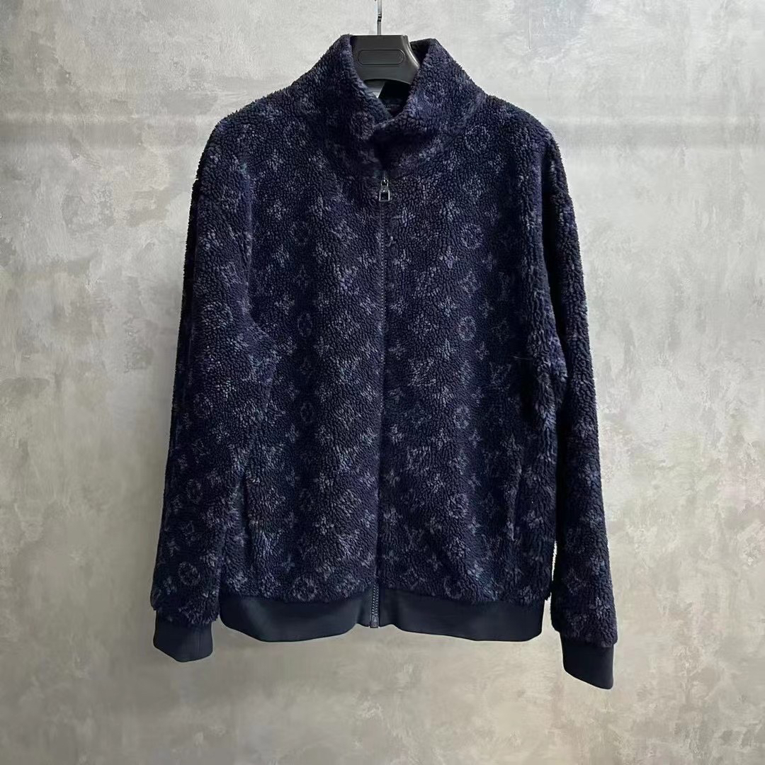 99新 LouisVuitton/路易威登 深蓝色满印提花绒面logo夹克/Xxl码
