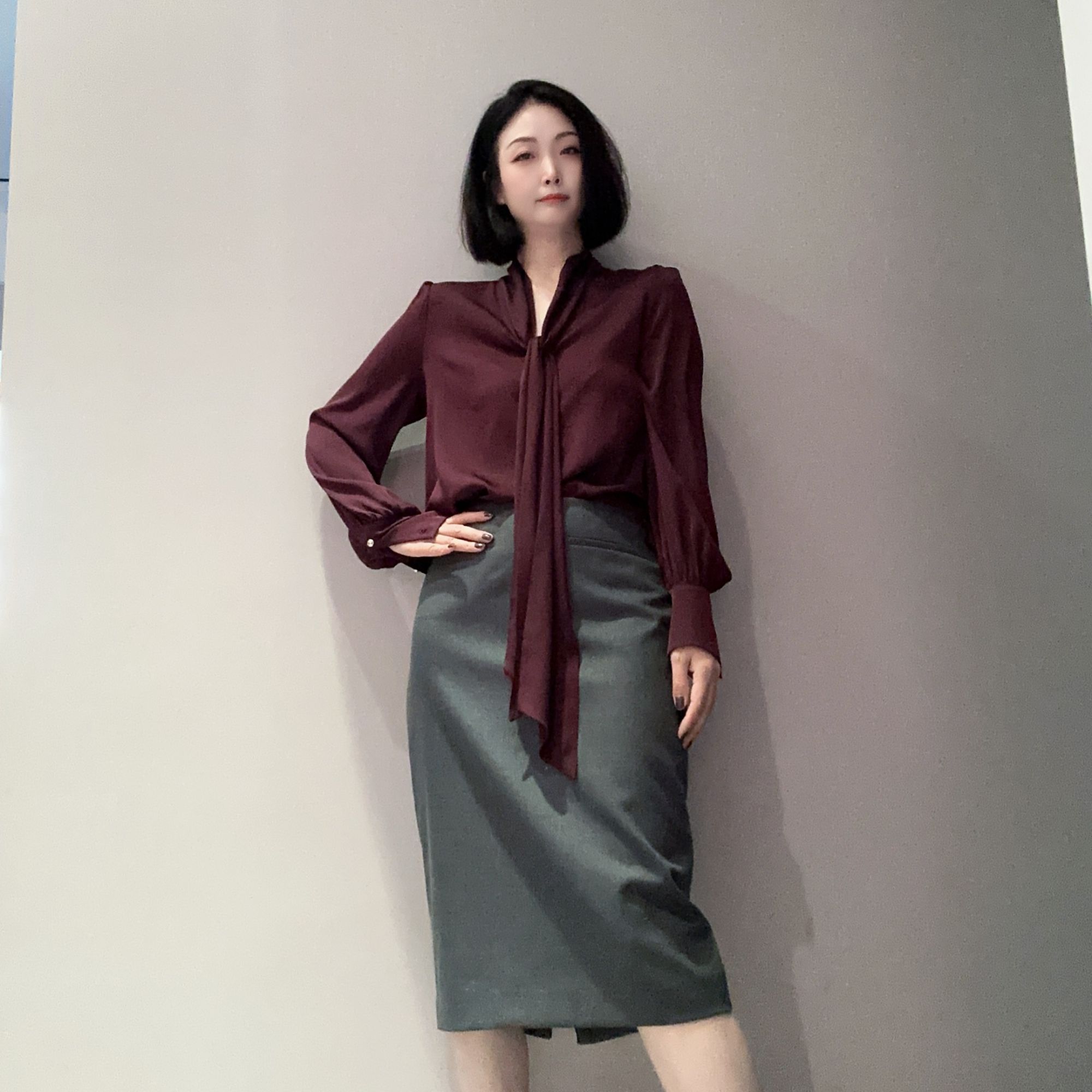 【半裙】简约灰色毛料半裙MS9930