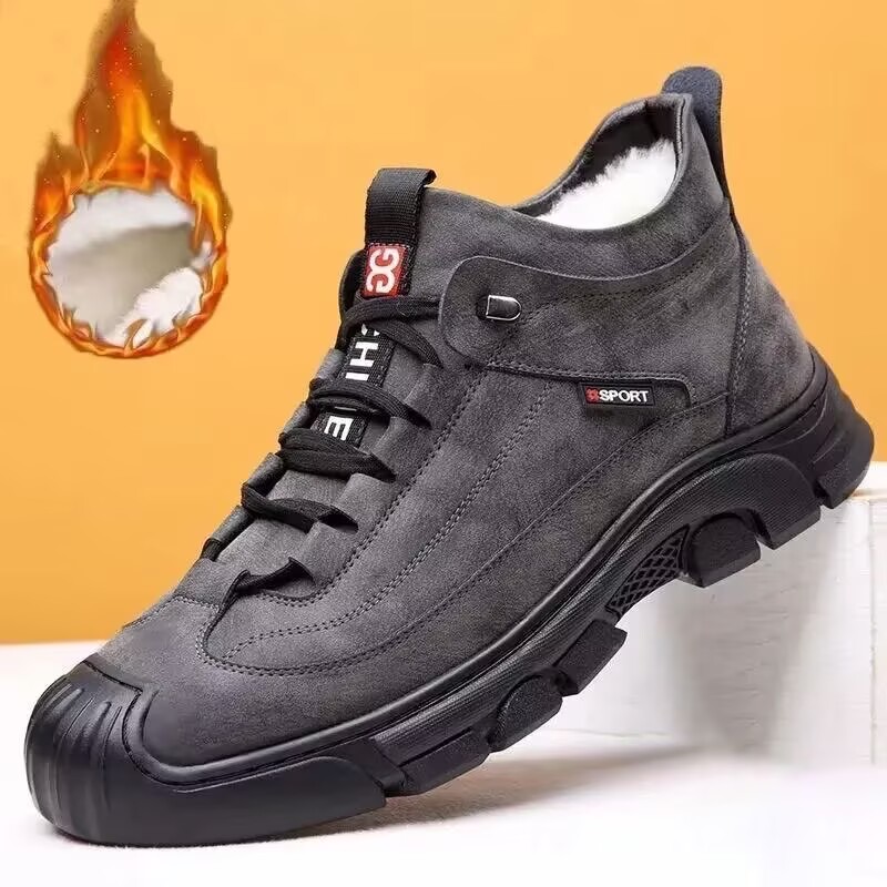冬季新款男士雪地靴加厚绒毛高帮皮靴棉靴加绒保暖男鞋加绒鞋 
