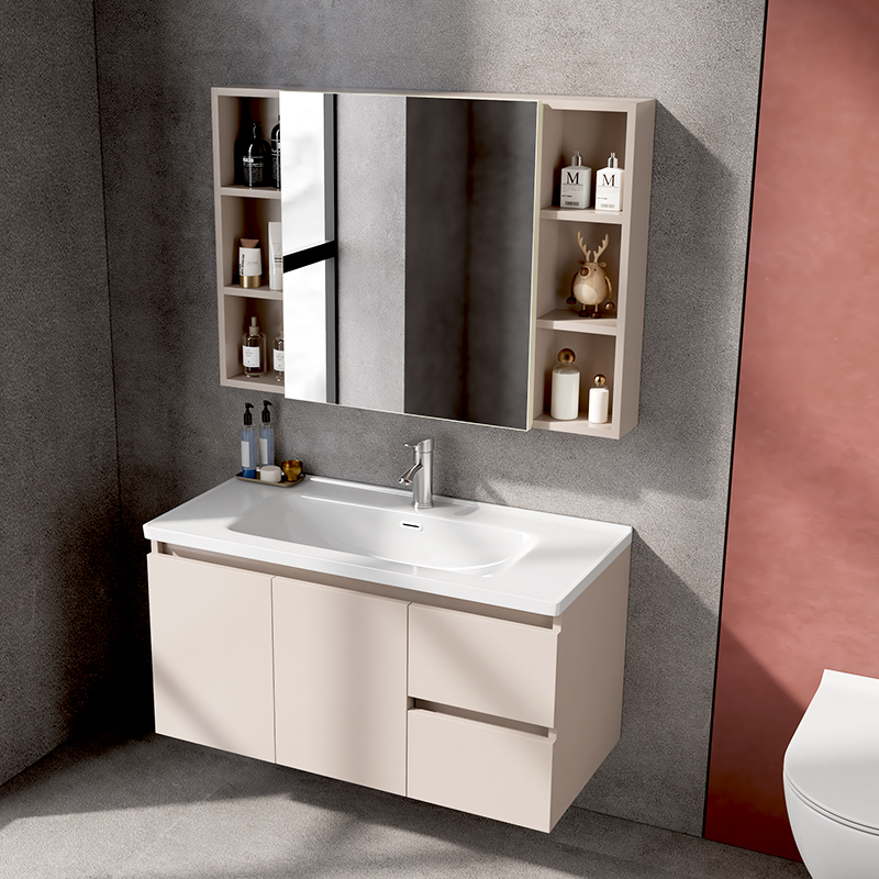 轻奢风简约双抽双门浴室柜设计陶瓷一体盆25年网红款智能镜洗漱台