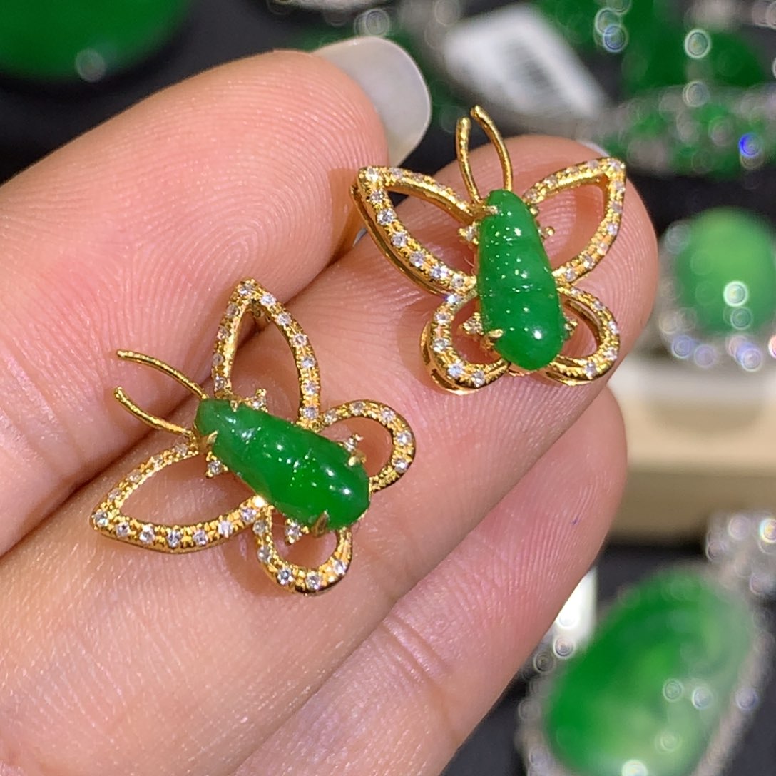 翡翠耳饰18K金镶嵌8、