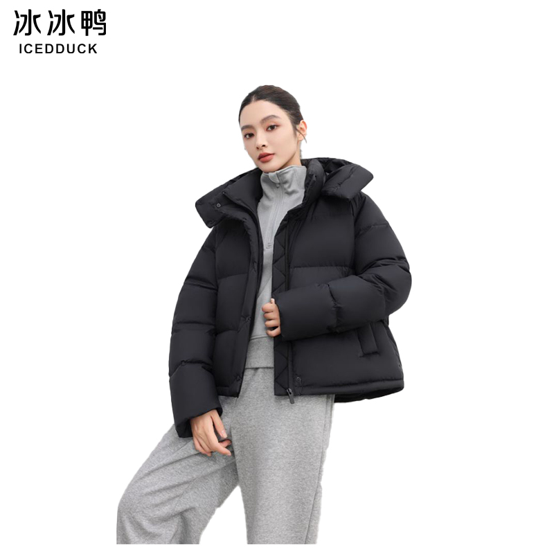 冰冰鸭2024冬季新款95白鸭绒户外时尚休闲运动修身连帽保暖羽绒服