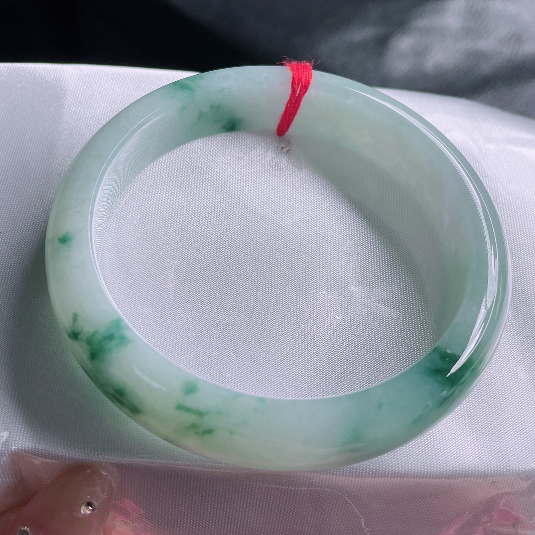 正品缅甸天然A货翡翠高糯化种老肉细意镜十足飘花56.6圈