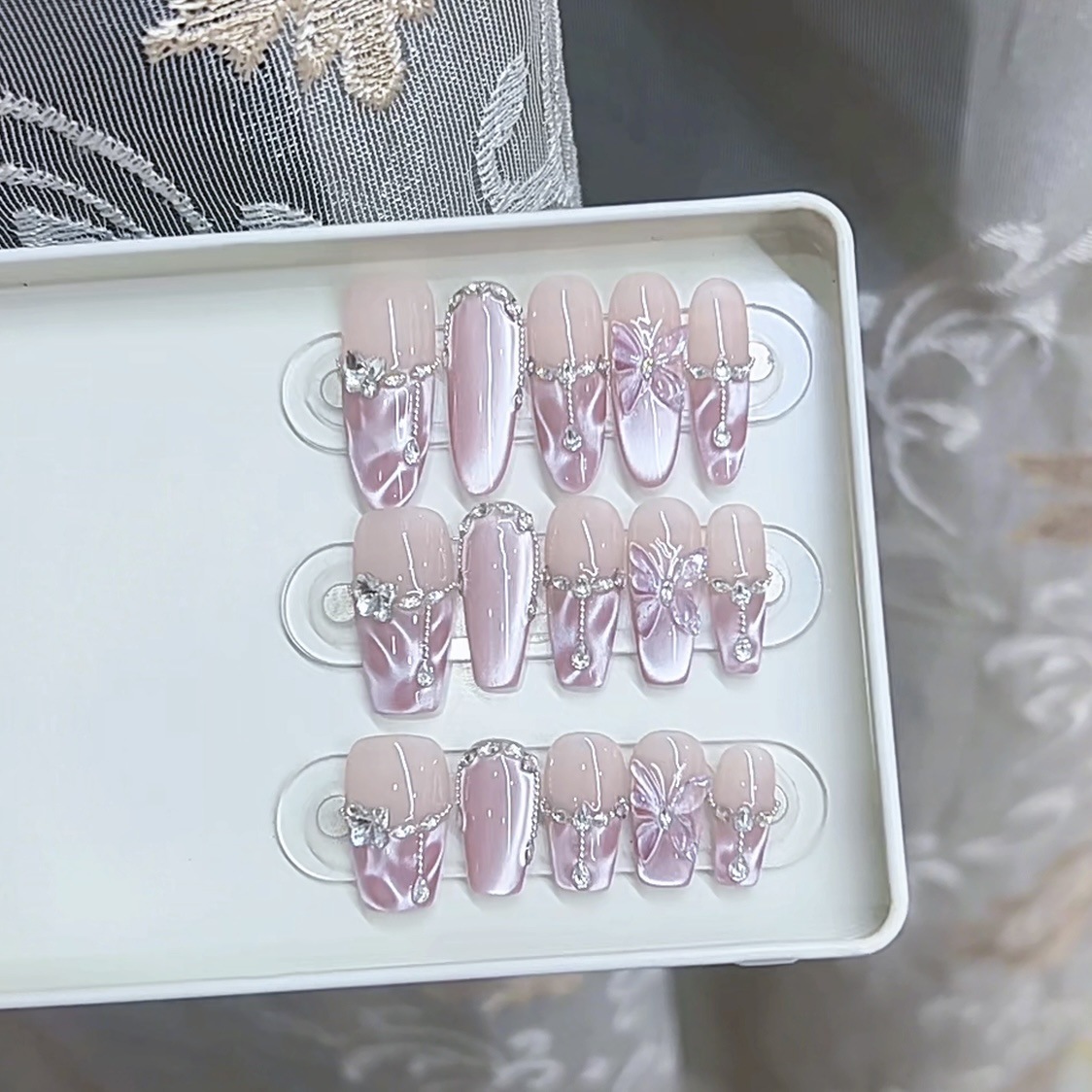3000 NAIL “紫色波光粼粼”设计师高定原创手工高级猫眼显白穿戴甲
