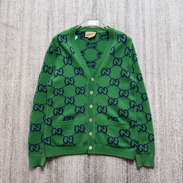 99新 GUCCI/古驰 提花V领单排扣针织衫/尺码S码/6183