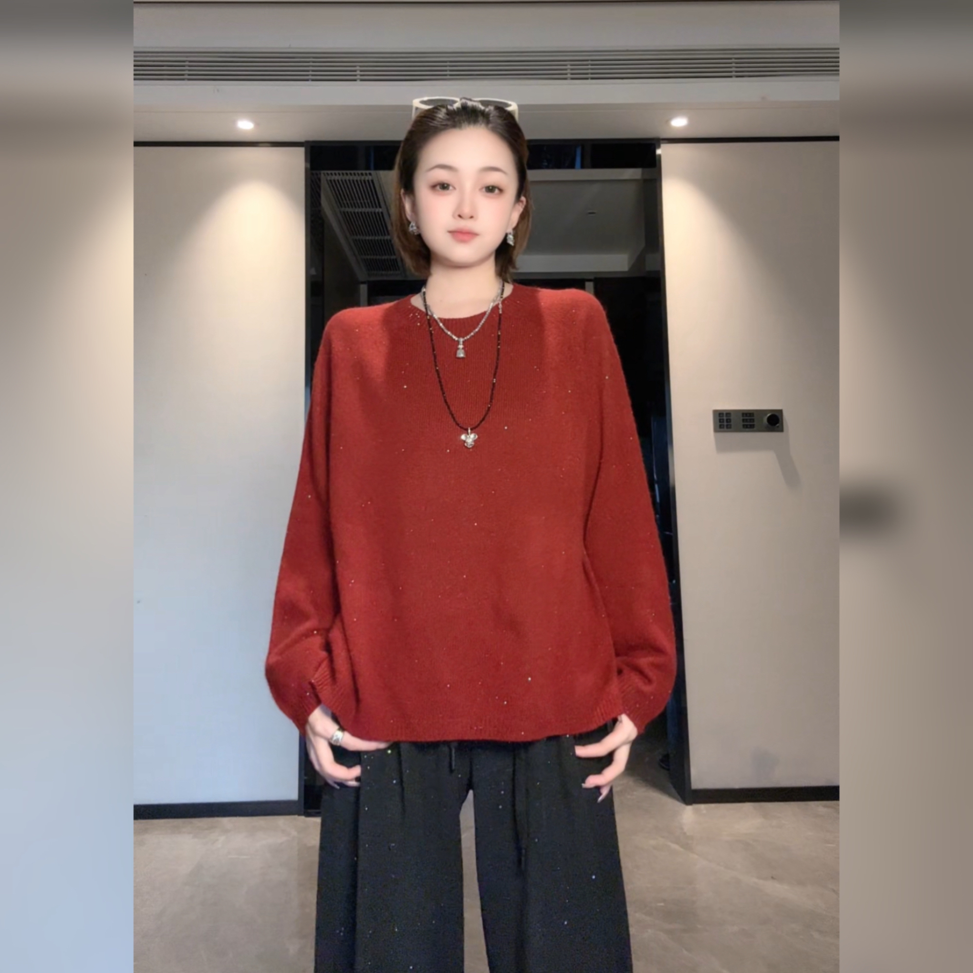 6985韩版高品质细闪超柔宽松圆领长袖毛衣