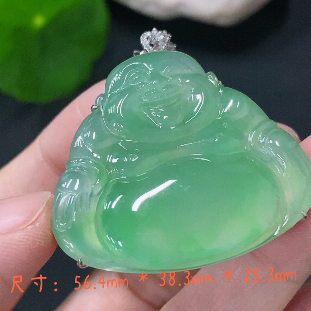 缅甸翡翠冰润满绿大肚笑佛佛公