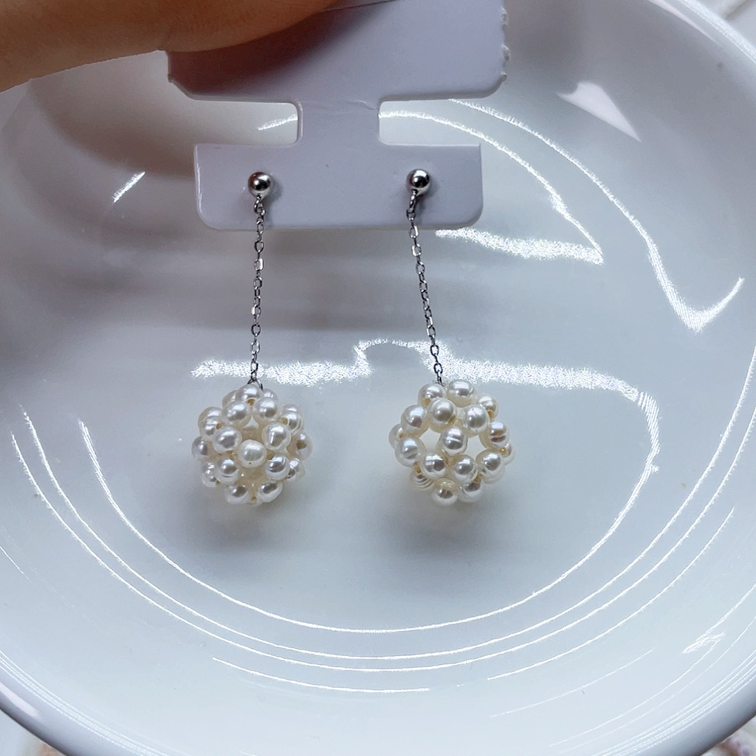 银S925镶嵌耳饰淡水珍珠