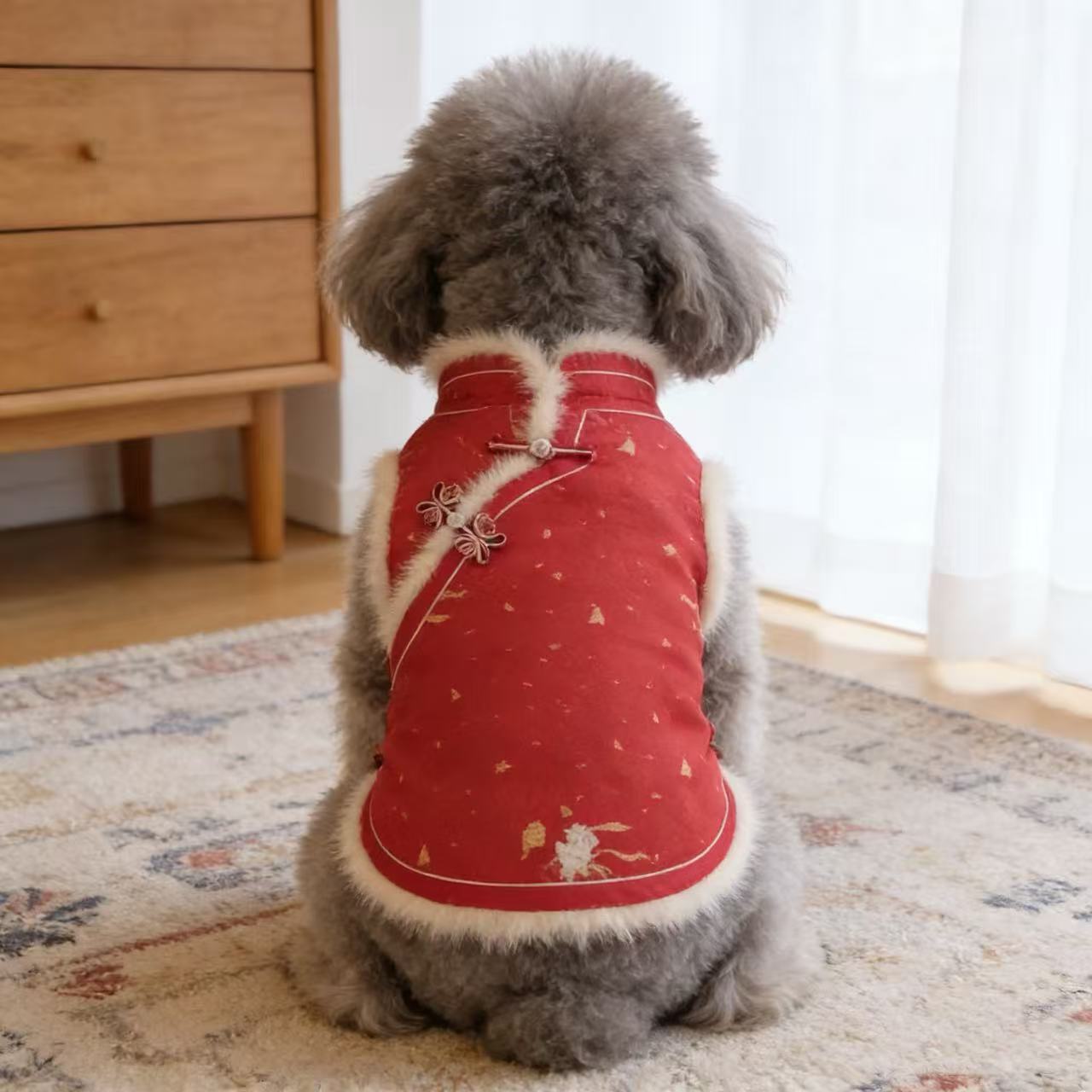 新中式唐装宠物衣服猫咪马尔济斯约克夏冬装奔月马甲小狗秋冬装