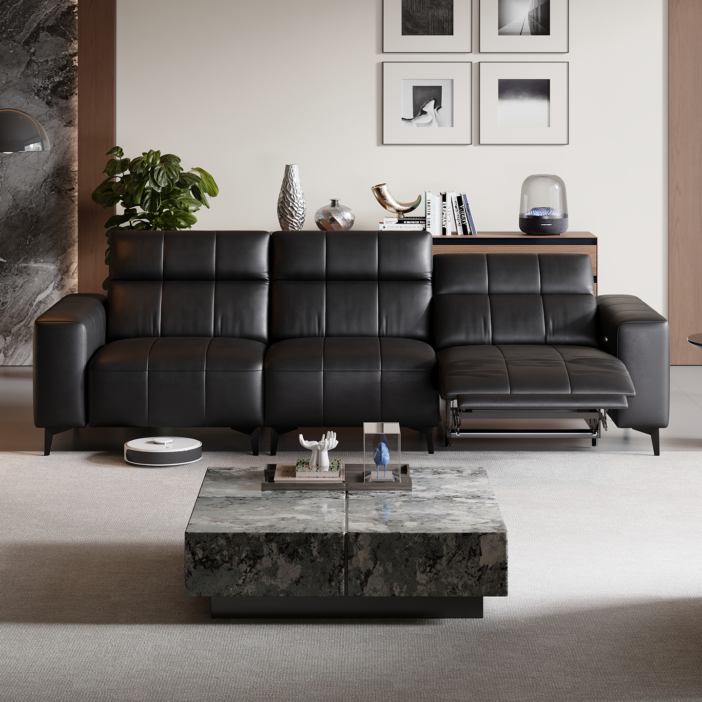 双虎新款直排电动真皮沙发客厅零靠墙功能三人位头层牛皮28SF909